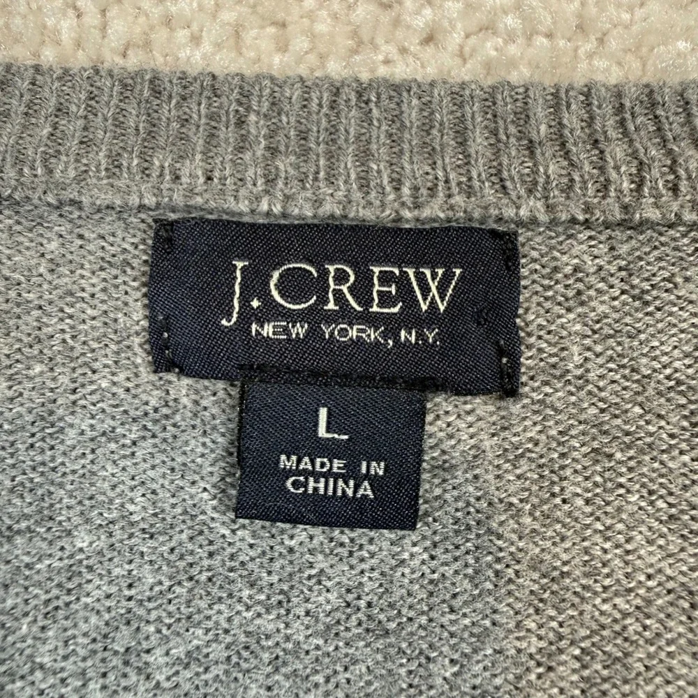 J.Crew V-Neck Sweater Mens Large Gray Cotton Cashmere Blend Long Sleeve